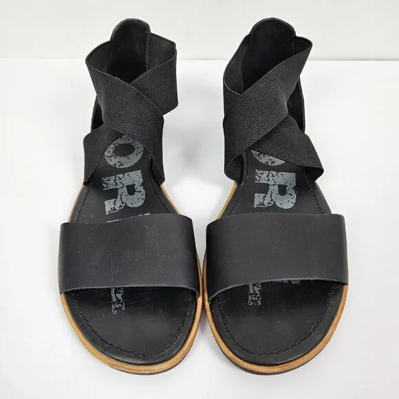 Sorel Ella Black Stretch Cross Ankle Strap Sandal 10.5 NL2893-010 - Picture 3 of 9